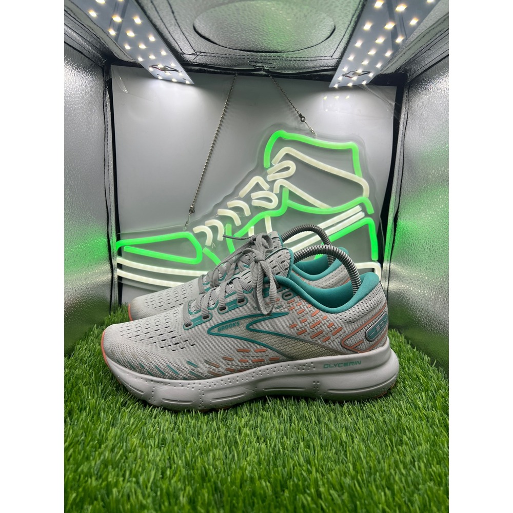 Brooks Glycerin 20 Womens 8.5 Wide Grey Teal Running Shoes 1203691D061